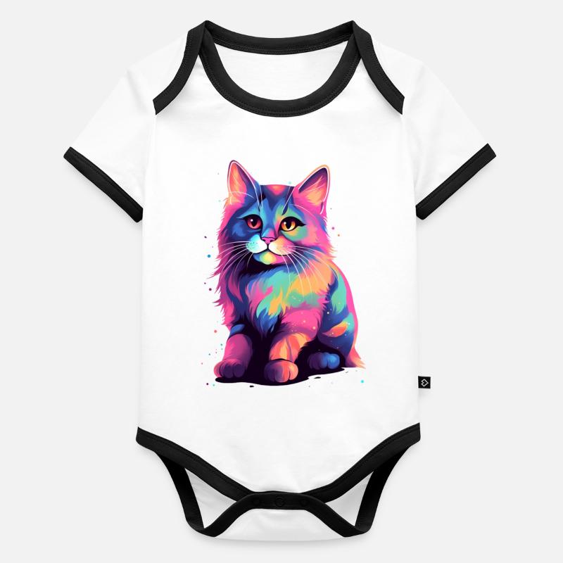 Chat coloré rêveur Body Bébé bio contrasté manches courtes