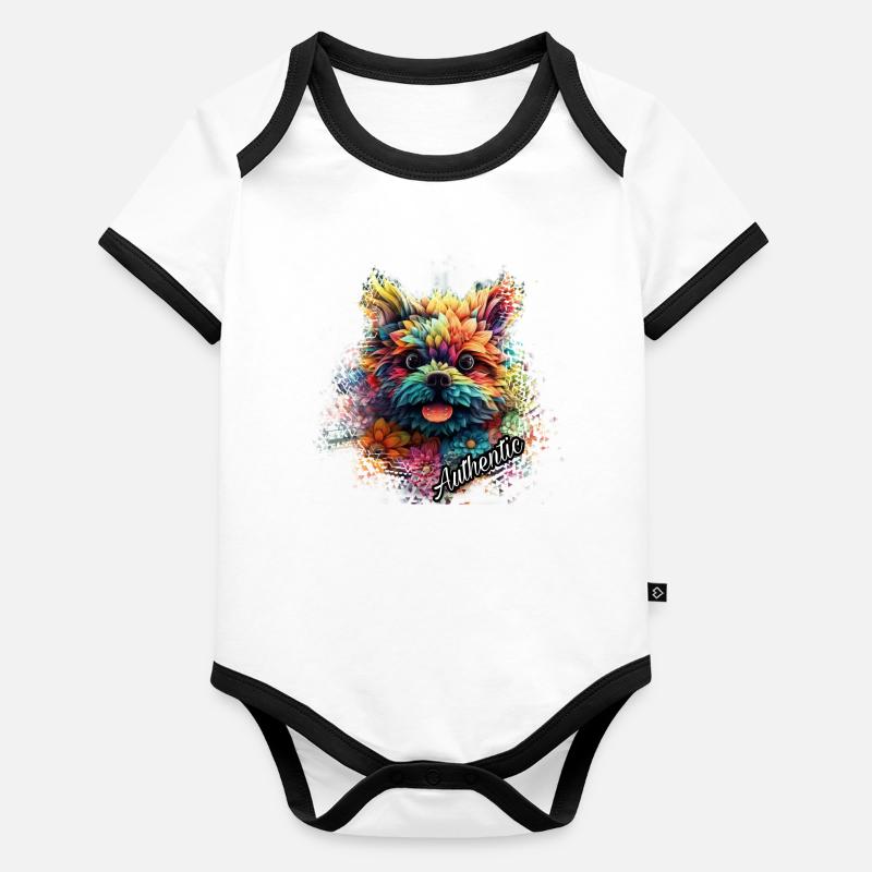 Chien plumes multicolore signé Authentic Body Bébé bio contrasté manches courtes