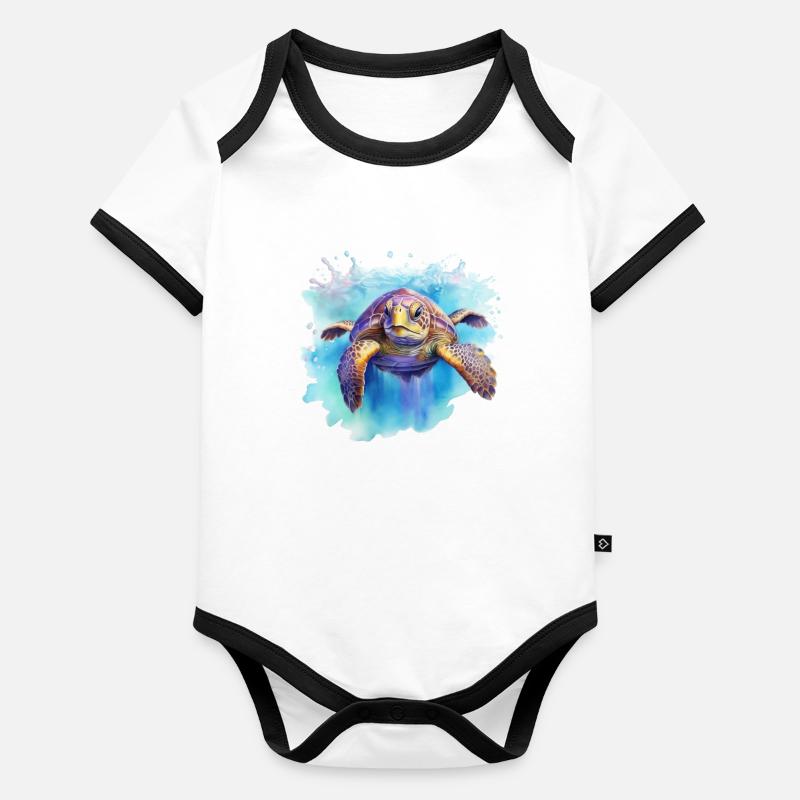 Tortue bleue Body Bébé bio contrasté manches courtes