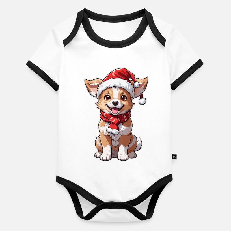 chien avec bonnet de noel Body Bébé bio contrasté manches courtes