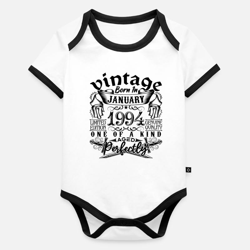 Anniversaire 1994 Janvier 1994 né en Janvier Body Bébé bio contrasté manches courtes