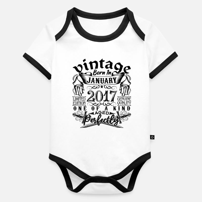 Anniversaire 2017 Janvier 2017 né en Janvier Body Bébé bio contrasté manches courtes