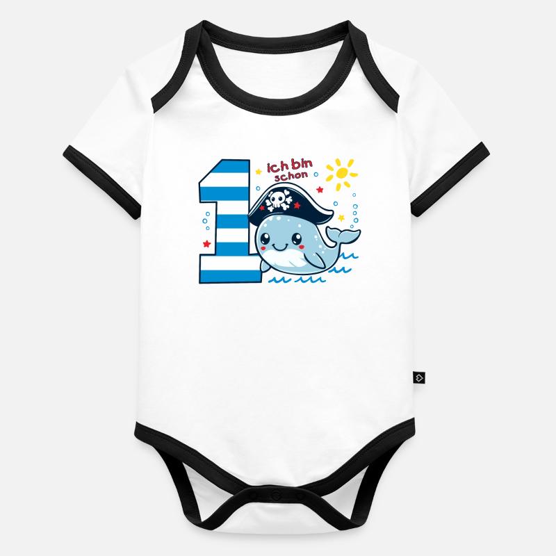 1. Geburtstag niedlicher Wal Geschenkidee Baby Bio-Kurzarm-Kontrastbody