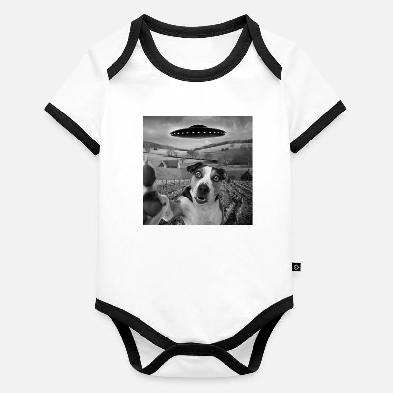 Alien Encounter Dog Selfie Organic Baby Contrasting Bodysuit