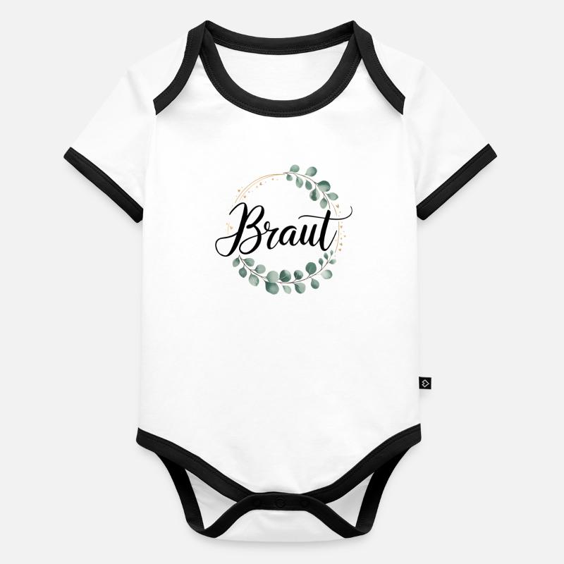 Braut Blumenkranz Eukalyptus JGA Hochzeit Baby Bio-Kurzarm-Kontrastbody
