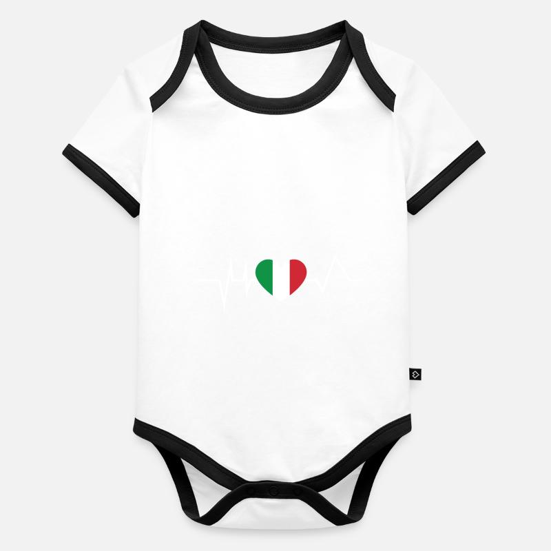 Italien Fahne Flagge Herzfrequenz Puls EKG Baby Bio-Kurzarm-Kontrastbody