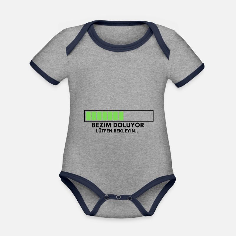 Bezim Doluyor Turc - Body Bébé bio contrasté manches courtes - gris chiné/bleu marine