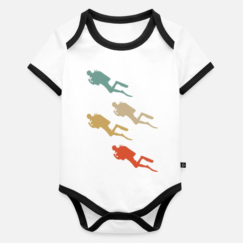 Retro Vintage Design Diving Diver Swimmer Organic Baby Contrasting Bodysuit