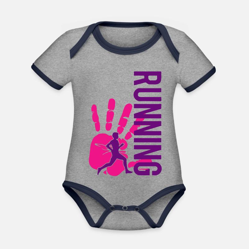 Course de triathlon - Body Bébé bio contrasté manches courtes - gris chiné/bleu marine