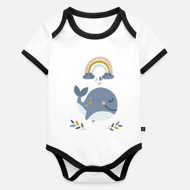 Baleine d’arc-en-ciel Body Bébé bio contrasté manches courtes
