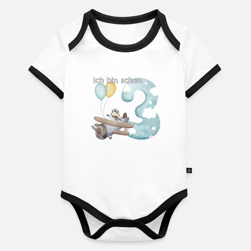 3. Geburtstag Flugzeug Pilot Baby Bio-Kurzarm-Kontrastbody