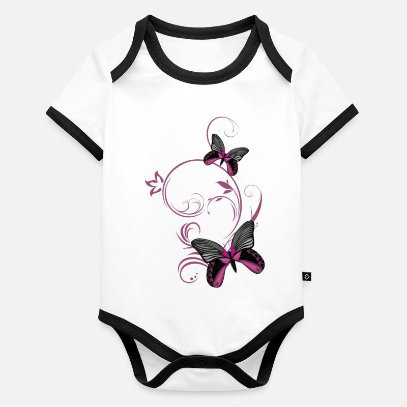 Zwei stilisierte Schmetterlinge Baby Bio-Kurzarm-Kontrastbody