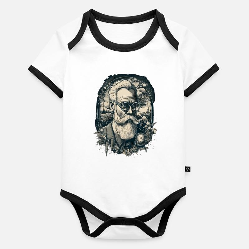 Retro Vintage Barber Man Style Design de mode Body Bébé bio contrasté manches courtes