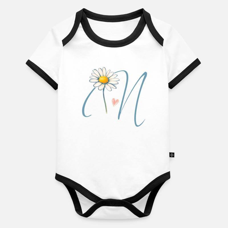 Buchstabe N Gänseblümchen Herz Baby Bio-Kurzarm-Kontrastbody
