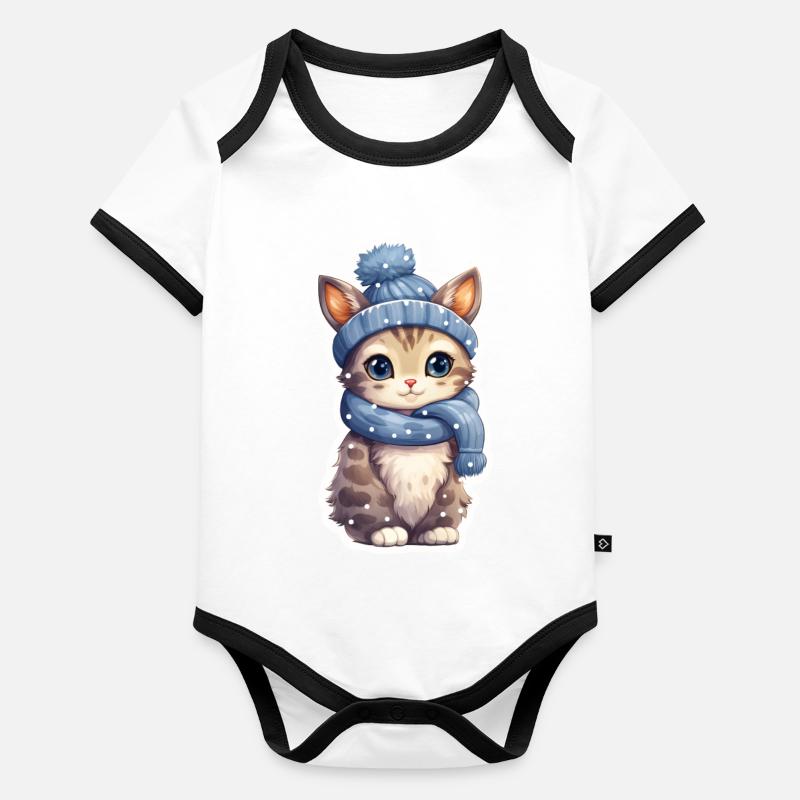 Cute kitten in the snow Organic Baby Contrasting Bodysuit