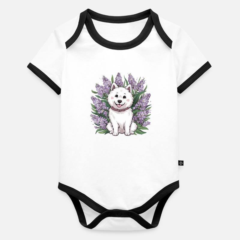 Süßer Samojede Spitz mit wunderschönem Flieder Baby Bio-Kurzarm-Kontrastbody