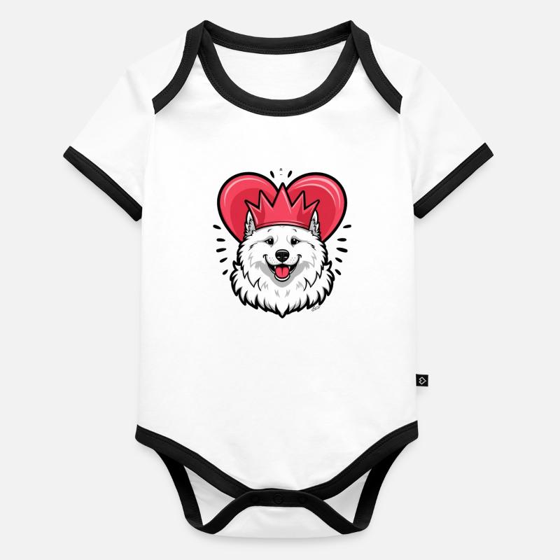 Cooler Samojede Hund mit Krone Baby Bio-Kurzarm-Kontrastbody
