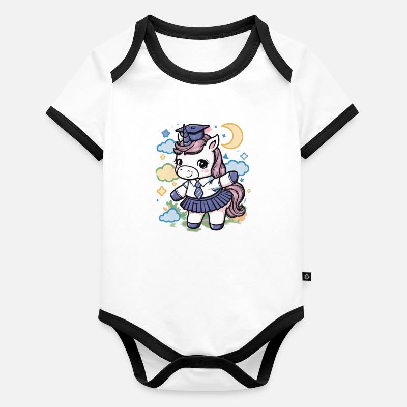 Kawaii unicorn wearing school uniform Organic Baby Contrasting Bodysuit