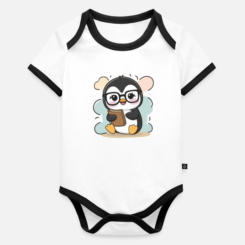 Kawaii Pinguin mit Einhorn Ouftit Baby Bio-Kurzarm-Kontrastbody