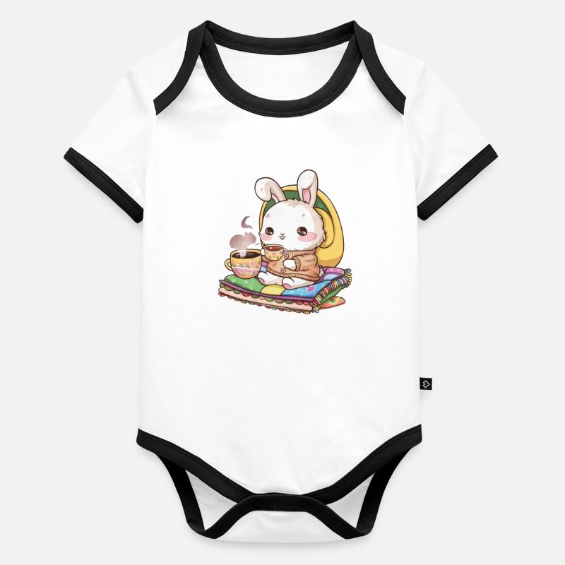 Lapin hawaïen câlin avec thé et couverture Body Bébé bio contrasté manches courtes