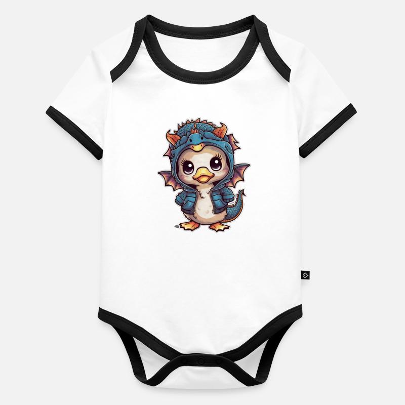 Mignon canard kawaii avec tenue de dragon Body Bébé bio contrasté manches courtes