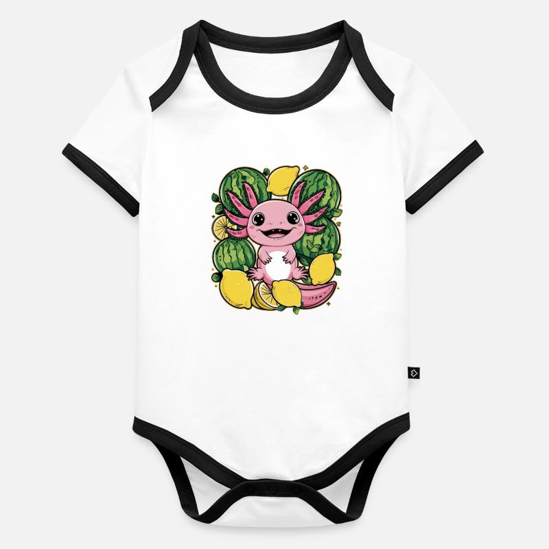 Axolotl Kawaii aux citrons et pastèques Body Bébé bio contrasté manches courtes