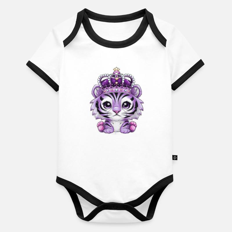 Kawaii Tiger mit prachtvoller Krone Baby Bio-Kurzarm-Kontrastbody