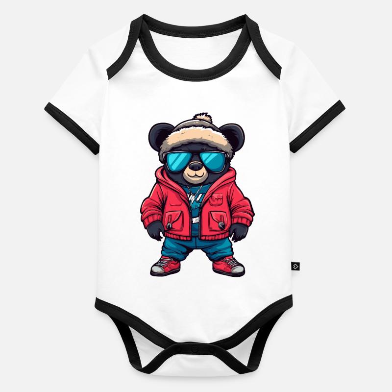 Bär Cool Comic Baby Bio-Kurzarm-Kontrastbody