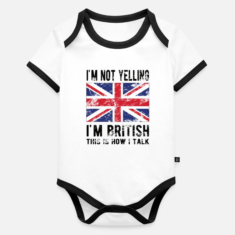 British Great Britain Origine Drapeau britannique Body Bébé bio contrasté manches courtes