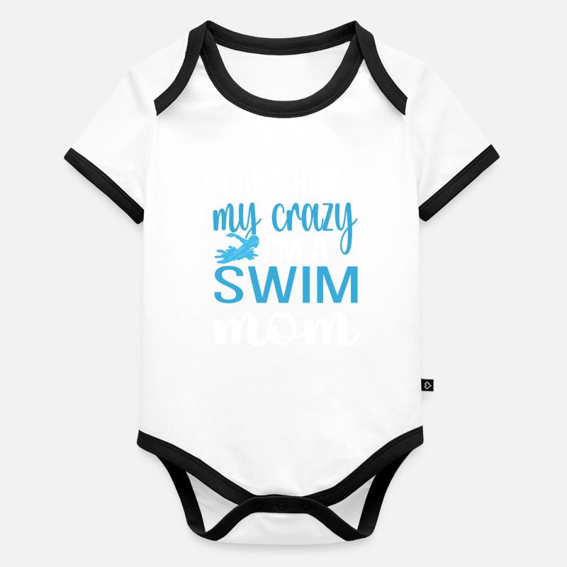 Maman natation Mère de nageuse Maman Natation - Body Bébé bio contrasté manches courtes - 