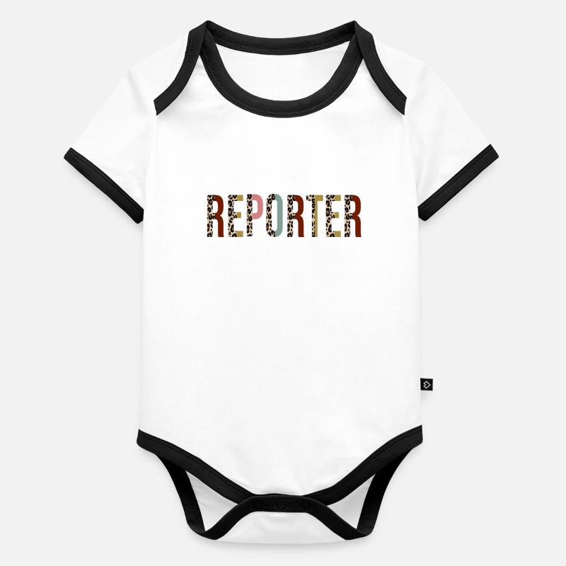 Cadeau drôle d'impression de léopard de journaliste de cour Body Bébé bio contrasté manches courtes