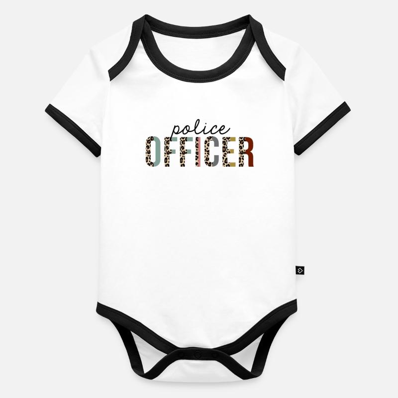 Policier Leopard Print Drôle Body Bébé bio contrasté manches courtes