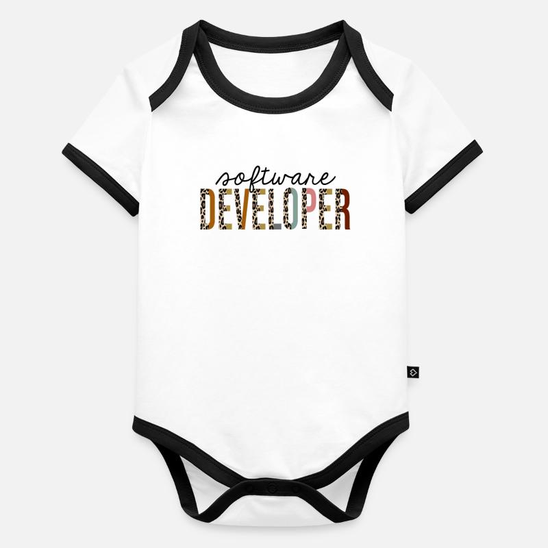 Software Developer Leopard Print Funny Organic Baby Contrasting Bodysuit