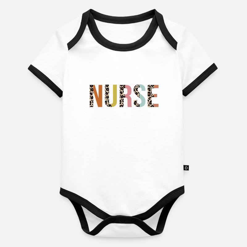 Hebamme Krankenschwester bunte Leopard Print lustig Baby Bio-Kurzarm-Kontrastbody