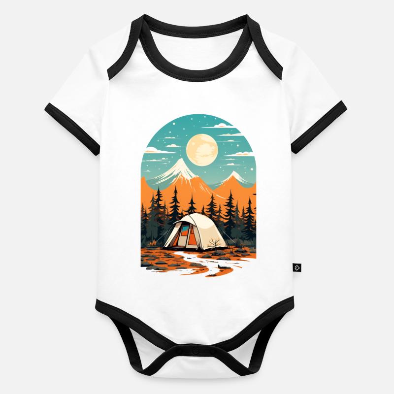 Retro Camping Design Organic Baby Contrasting Bodysuit