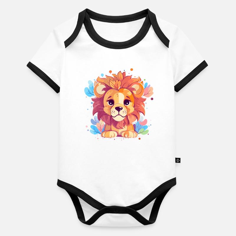 Lion avec des fleurs - Body Bébé bio contrasté manches courtes - undefined
