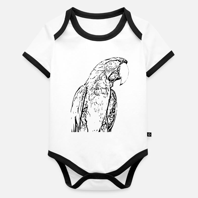Oiseau perroquet noir Body Bébé bio contrasté manches courtes