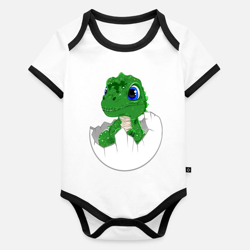 Petit bébé Dino dans l’œuf Body Bébé bio contrasté manches courtes