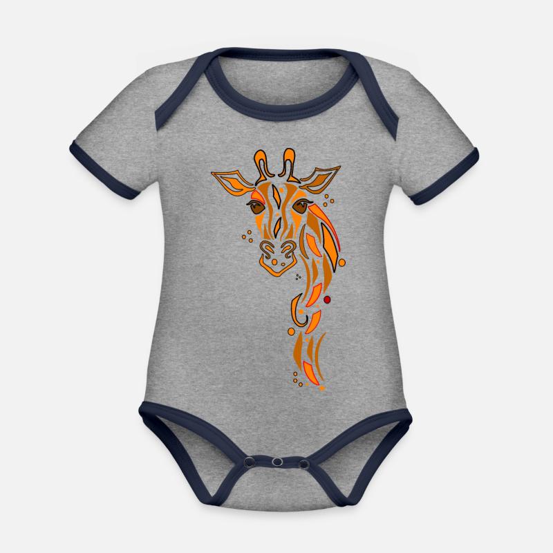Girafe - Body Bébé bio contrasté manches courtes - gris chiné/bleu marine