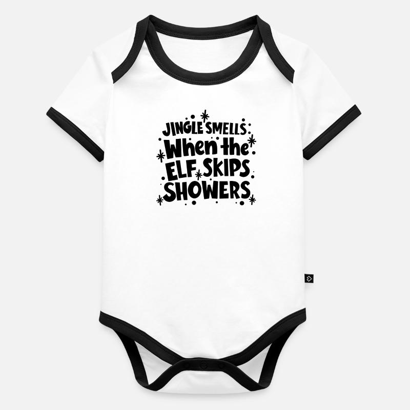Jingle Smells Elf Dusche - Lustiger Xmas Spruch Baby Bio-Kurzarm-Kontrastbody