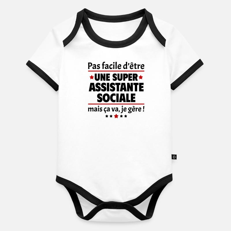 Pas facile d'être une super assistante sociale Body Bébé bio contrasté manches courtes