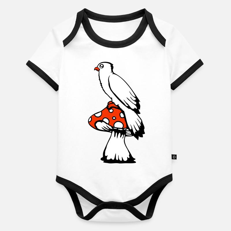 Oiseau assis mignon gros champignon pois champignon Body Bébé bio contrasté manches courtes