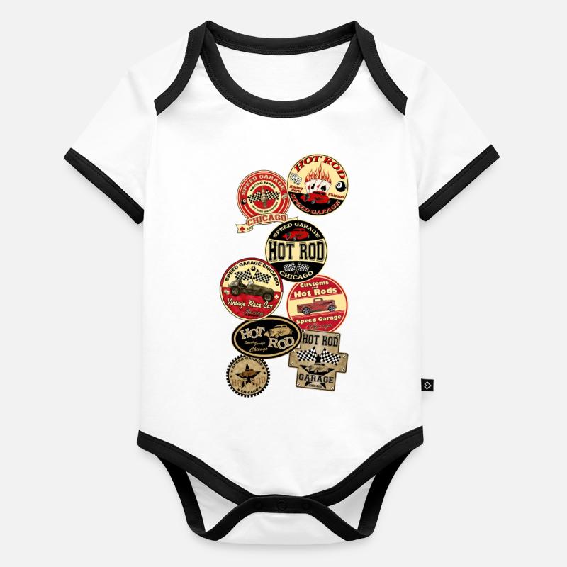 hot rods logos Organic Baby Contrasting Bodysuit