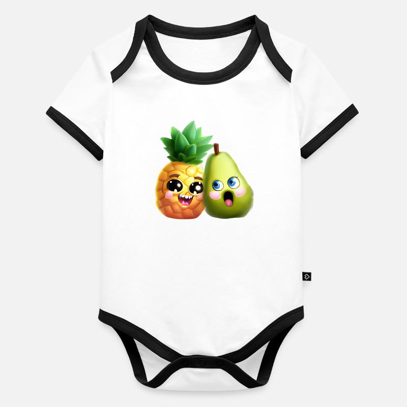 Pineapple Pear Love - Cute Fruit Design Organic Baby Contrasting Bodysuit