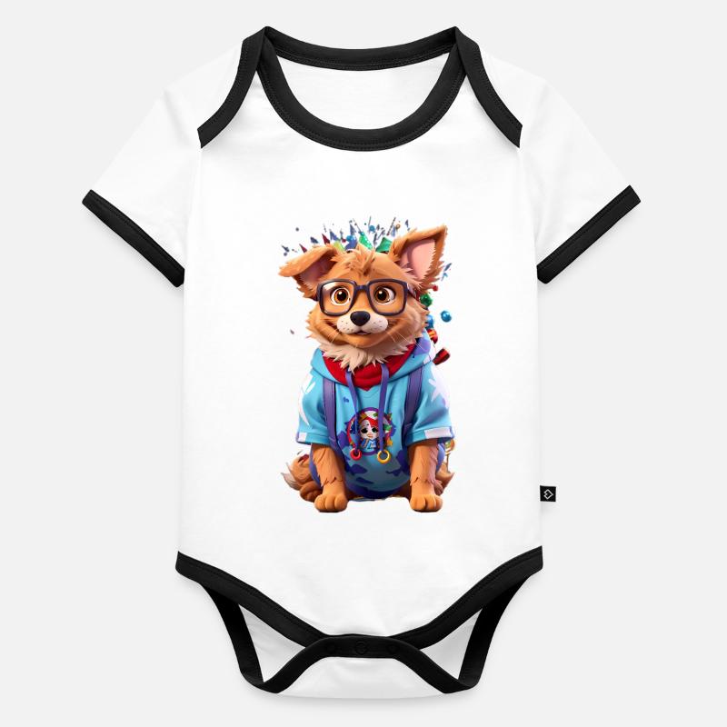 Cute dog Organic Baby Contrasting Bodysuit