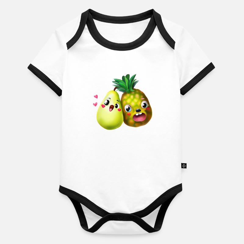 Pineapple Pear Love - Cute Fruit Design Organic Baby Contrasting Bodysuit