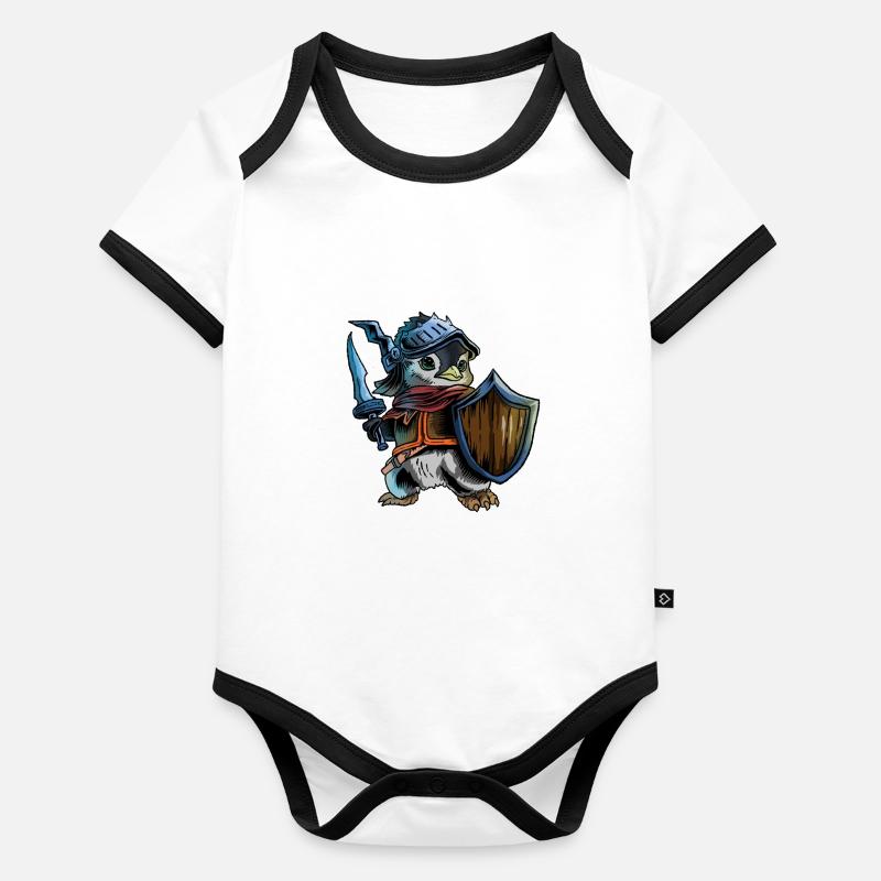 Chevalier pingouin guerrier épée cavalier cavalier cadeau Body Bébé bio contrasté manches courtes