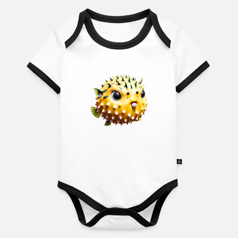 Poisson-globe gonflé Body Bébé bio contrasté manches courtes