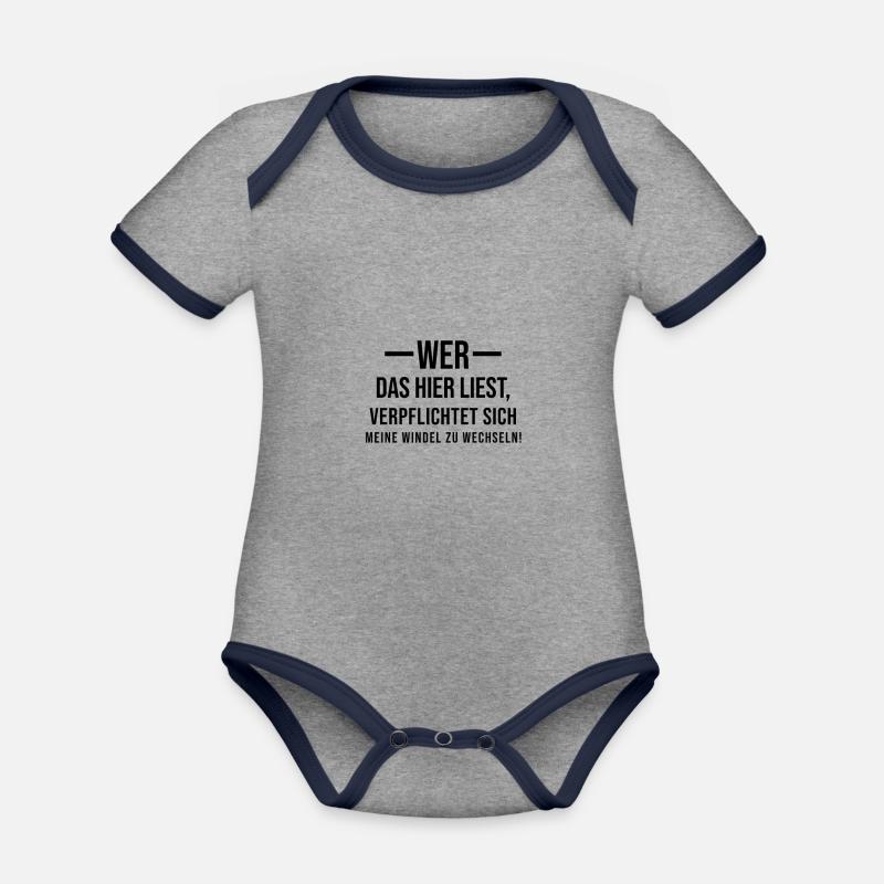 Windel wechseln - Baby Bio-Kurzarm-Kontrastbody - Grau meliert/Navy