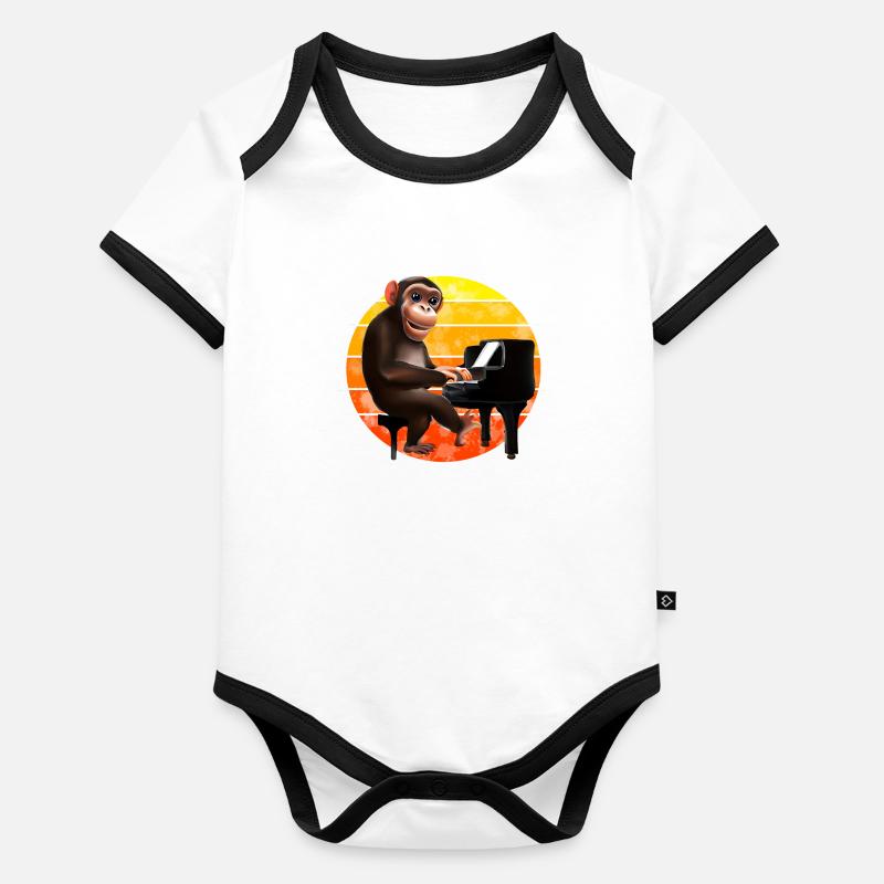 Monkey at the piano Organic Baby Contrasting Bodysuit